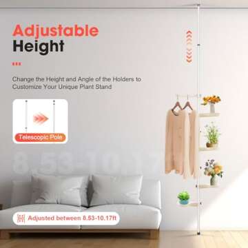 LEYSRIS Adjustable Height 7 Layer Indoor Plant Stand, Spring Tension Pole Metal Free Stand Steel Tube Flower Display Rack, Space Saver Corner Floral Pot Hanger Shelf