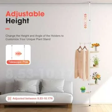 LEYSRIS Adjustable Height 7 Layer Indoor Plant Stand, Spring Tension Pole Metal Free Stand Steel Tube Flower Display Rack, Space Saver Corner Floral Pot Hanger Shelf
