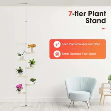 LEYSRIS Adjustable Height 7 Layer Indoor Plant Stand, Spring Tension Pole Metal Free Stand Steel Tube Flower Display Rack, Space Saver Corner Floral Pot Hanger Shelf