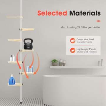 LEYSRIS Adjustable Height 7 Layer Indoor Plant Stand, Spring Tension Pole Metal Free Stand Steel Tube Flower Display Rack, Space Saver Corner Floral Pot Hanger Shelf