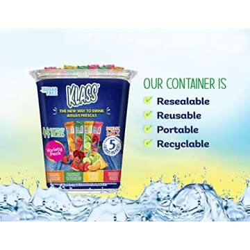 Klass Aguas Frescas Powdered Drink Mix | 44 Sugar Free Powder Packets | Flavors - Cucumber Limeade Pineapple Tangerine Strawberry Watermelon & Hibiscus Berries - Water Enhancer To Go!
