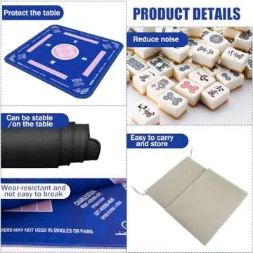 2F22E Mahjong Mat, Noise Reduction Non-Slip Mahjong Mat for Table, 32.4*32.4 Inch Mahjong Table Mat for Poker, Board Games Table Mat, Card Games, Tile Games, Dominoes (Blue)