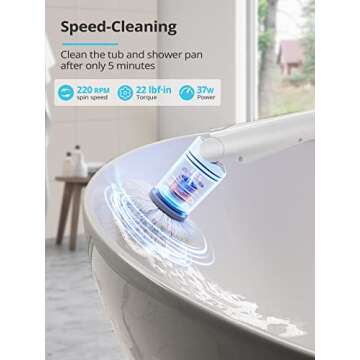 Tilswall Electric Spin Scrubber - Cordless Shower Power Scrubber, Bathroom Cleaner Tools Set with 4 Replaceable Brush Heads, Grout Cleaning Brush with Long Handle for Tile Floor Bathtub