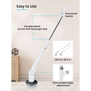 Tilswall Electric Spin Scrubber - Cordless Shower Power Scrubber, Bathroom Cleaner Tools Set with 4 Replaceable Brush Heads, Grout Cleaning Brush with Long Handle for Tile Floor Bathtub