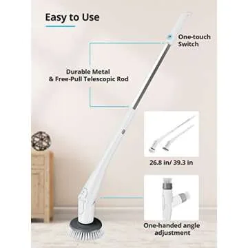 Tilswall Electric Spin Scrubber - Cordless Shower Power Scrubber, Bathroom Cleaner Tools Set with 4 Replaceable Brush Heads, Grout Cleaning Brush with Long Handle for Tile Floor Bathtub