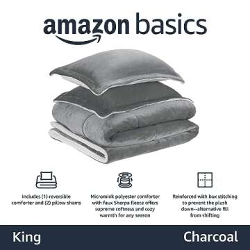 Amazon Basics 3 Piece Micromink Sherpa Bedding Set - Ultra-Soft & Warm All Season Comforter, King Si...