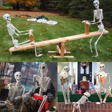 5 Ft Skeleton Halloween Decorations, Full Body Life-Size Skeleton Prop with Movable Joints for Hallo...