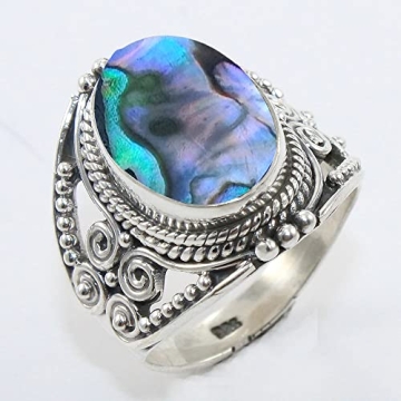 Fine Sterling Silver Ring with Natural Abalone Shell Gemstone