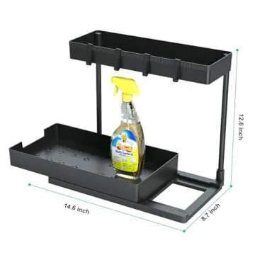 petisal Under Sink Organizer -2 Pack|Pull Out Bathroom Organizer|2 Tier Slide Out Bathroom/Kitchen Organiers and Storage. (L-Shape 2PACK)