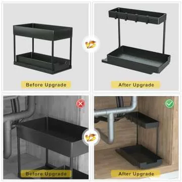 petisal Under Sink Organizer -2 Pack|Pull Out Bathroom Organizer|2 Tier Slide Out Bathroom/Kitchen Organiers and Storage. (L-Shape 2PACK)