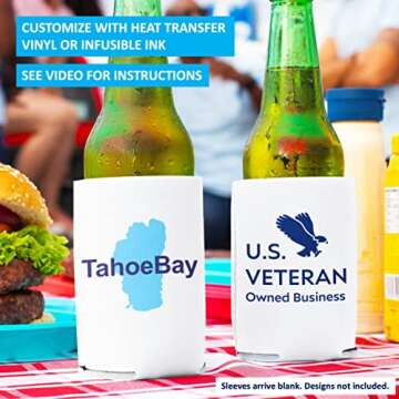 TahoeBay Blank Beer Can Cooler Sleeves Bulk Sublimation Blanks for Vinyl Plain Collapsible Foam Can Sleeves Coolers for Soda Cans and Bottles Custom Drink Holder Assorted Solid Color (White)