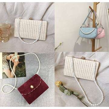 PENTA ANGEL Purse Chain Strap Replacement 3Pcs Imitation Pearl Beads Short Long Handle Shoulder Cross Body Bag Handbag Chains Accessories with Metal Buckles