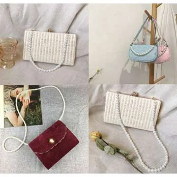 PENTA ANGEL Purse Chain Strap Replacement 3Pcs Imitation Pearl Beads Short Long Handle Shoulder Cross Body Bag Handbag Chains Accessories with Metal Buckles