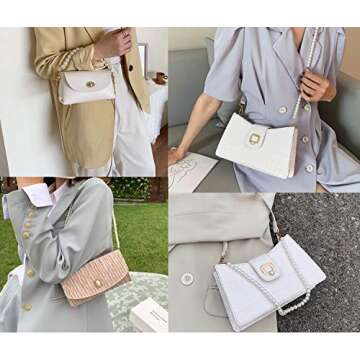 PENTA ANGEL Purse Chain Strap Replacement 3Pcs Imitation Pearl Beads Short Long Handle Shoulder Cross Body Bag Handbag Chains Accessories with Metal Buckles