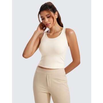 CRZ YOGA Womens Butterluxe Double Lined Workout Tank Tops Scoop Neck Racerback Cropped Casual Sleeveless Shirt White Apricot Small
