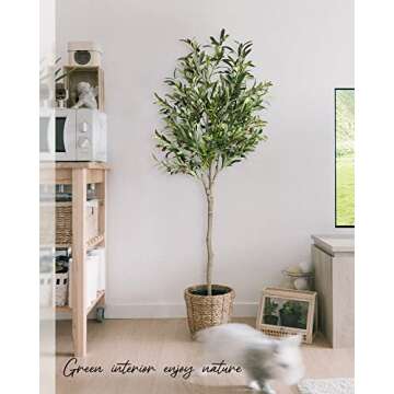 Keloteven Artificial Olive Tree Indoor 5FT Tall Faux Olive Plant Potted Olive Silk Tree Fake Olive Tree in Pot Artificial Plants for Home Office Room Tree Decor Housewarming Gift