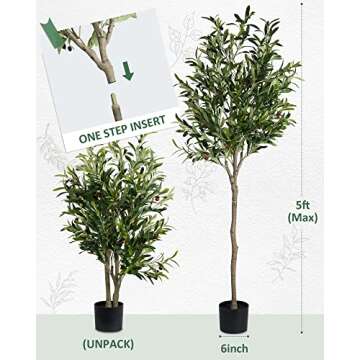 Keloteven Artificial Olive Tree Indoor 5FT Tall Faux Olive Plant Potted Olive Silk Tree Fake Olive Tree in Pot Artificial Plants for Home Office Room Tree Decor Housewarming Gift
