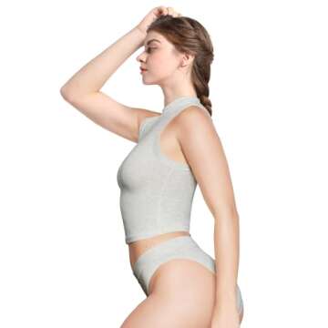 YIANNA Women's Sleeveless Crop Tops Cotton Slim Fit Basic Tee Mock Neck Cropped Tank Casual Going Ou...