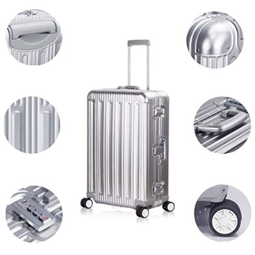 TRAVELKING All Aluminum Luggage Zipperless Hard Shell Suitcase with TSA Lock Spinner Wheels Lightweight Metal Alloy Suitcases (Silver, 24 inch)
