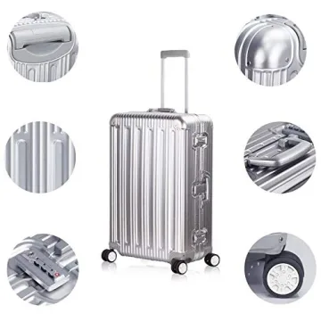 TRAVELKING All Aluminum Luggage Zipperless Hard Shell Suitcase with TSA Lock Spinner Wheels Lightweight Metal Alloy Suitcases (Silver, 24 inch)