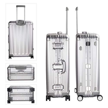 TRAVELKING All Aluminum Luggage Zipperless Hard Shell Suitcase with TSA Lock Spinner Wheels Lightweight Metal Alloy Suitcases (Silver, 24 inch)