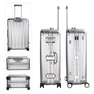 TRAVELKING All Aluminum Luggage Zipperless Hard Shell Suitcase with TSA Lock Spinner Wheels Lightweight Metal Alloy Suitcases (Silver, 24 inch)