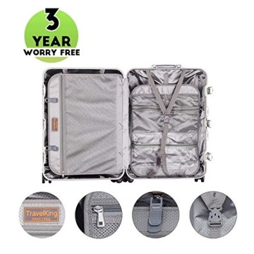 TRAVELKING All Aluminum Luggage Zipperless Hard Shell Suitcase with TSA Lock Spinner Wheels Lightweight Metal Alloy Suitcases (Silver, 24 inch)