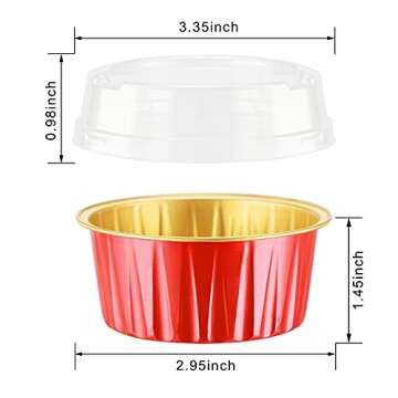 EUSOAR Cupcake Containers with Lids, 25pcs 5oz Disposable Ramekins Aluminum Foil Dessert Baking Cups...