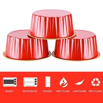 EUSOAR Cupcake Containers with Lids, 25pcs 5oz Disposable Ramekins Aluminum Foil Dessert Baking Cups Liners, Mini Muffin Creme Brulee Ramekins Cheesecake Pan for Catering Wedding Party Favor-Red+Gold