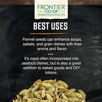 Frontier Co-op Whole Fennel Seed, 16-Ounce Bulk, Mild Sweet Flavor, Aromatic, Reminiscent of Licorice, Kosher