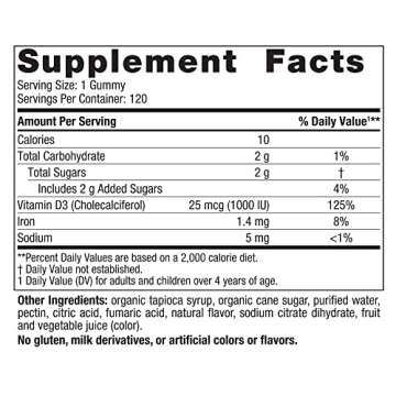 Nordic Naturals Vitamin D3 Gummies, Wild Berry - 120 Gummies - 1000 IU Vitamin D3, 1.4 mg Iron - Gre...