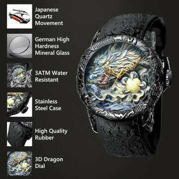 Luxury MASTOP 3D Dragon Quartz Watch for Men