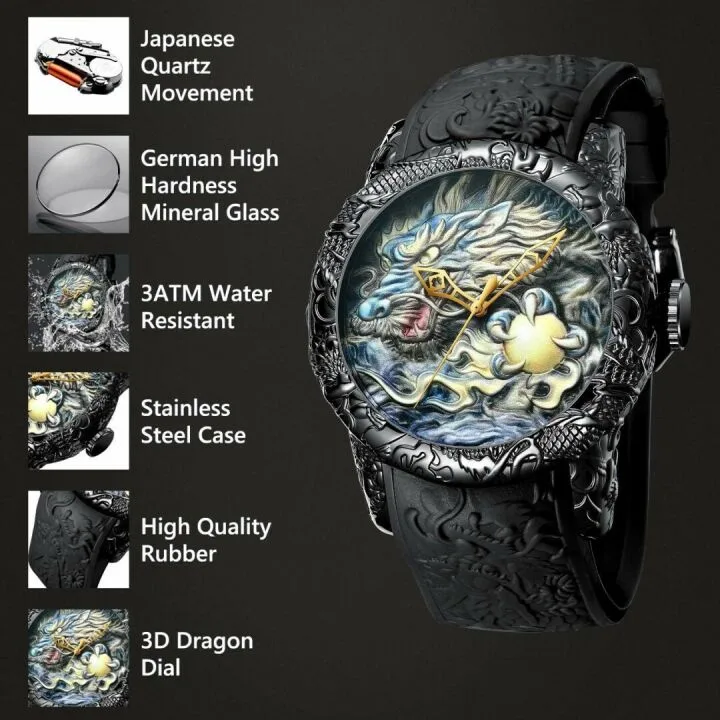 Luxury MASTOP 3D Dragon Quartz Watch for Men