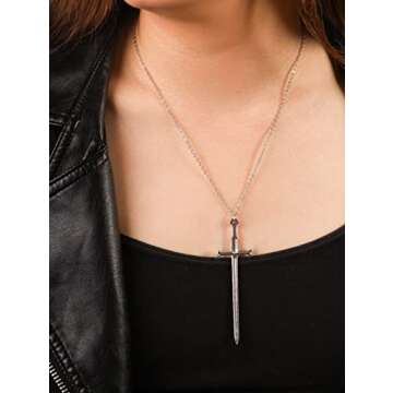 HAQUIL Sword Pendant Chain Necklace Jewelry Penndant Necklace for Men and Women Gift (Sword 04)
