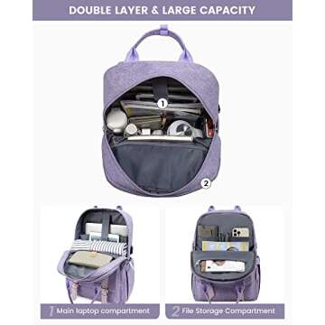 LOVEVOOK Laptop Backpack for Women,Vintage Work Business Travel Backpack with USB Charging Port,Teacher Doctor Nurse Computer Bag Purse College Backpack,17 Inch,Purple-Purple