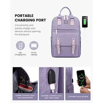 LOVEVOOK Laptop Backpack for Women,Vintage Work Business Travel Backpack with USB Charging Port,Teacher Doctor Nurse Computer Bag Purse College Backpack,17 Inch,Purple-Purple