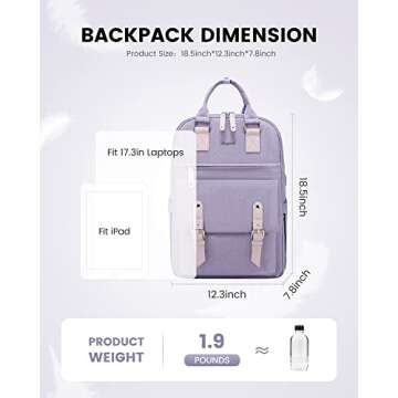 LOVEVOOK Laptop Backpack for Women,Vintage Work Business Travel Backpack with USB Charging Port,Teacher Doctor Nurse Computer Bag Purse College Backpack,17 Inch,Purple-Purple