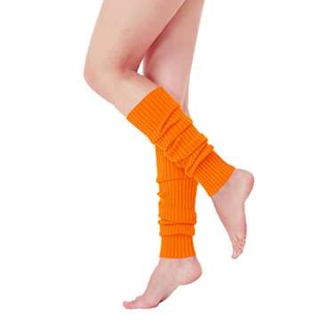 v28 Women Juniors 80s Eighty's Ribbed Leg Warmers for Party Sports (Orange)
