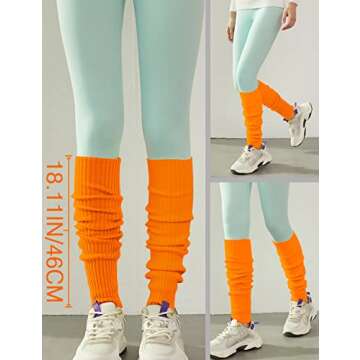 v28 Women Juniors 80s Eighty's Ribbed Leg Warmers for Party Sports (Orange)