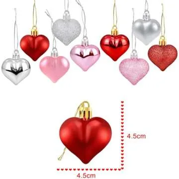 36Pcs Valentine's Day Heart Shaped Ornaments | Valentines Heart Decorations | Red Pink Silver Glitte...