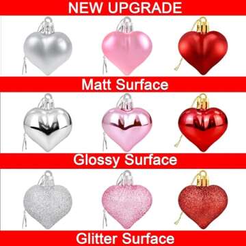 36Pcs Valentine's Day Heart Shaped Ornaments | Valentines Heart Decorations | Red Pink Silver Glitter Heart Shaped Baubles | Romantic Christmas Valentine's Day Tree Hanging Decorations