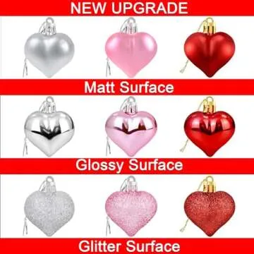 36Pcs Valentine's Day Heart Shaped Ornaments | Valentines Heart Decorations | Red Pink Silver Glitter Heart Shaped Baubles | Romantic Christmas Valentine's Day Tree Hanging Decorations