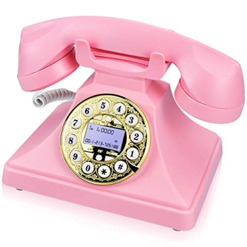 Pink Retro Landline Phone with LCD Display and Speaker