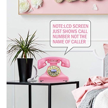 Pink Retro Landline Phone with LCD Display and Speaker