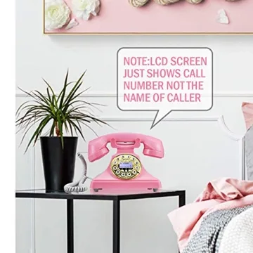 Pink Retro Landline Phone with LCD Display and Speaker