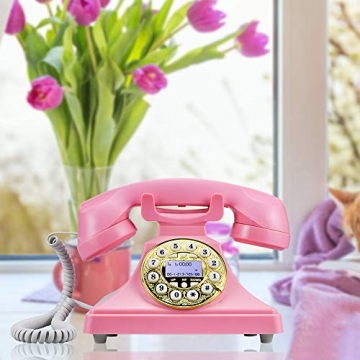 Pink Retro Landline Phone with LCD Display and Speaker