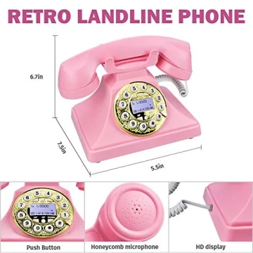 Pink Retro Landline Phone with LCD Display and Speaker