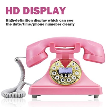Pink Retro Landline Phone with LCD Display and Speaker
