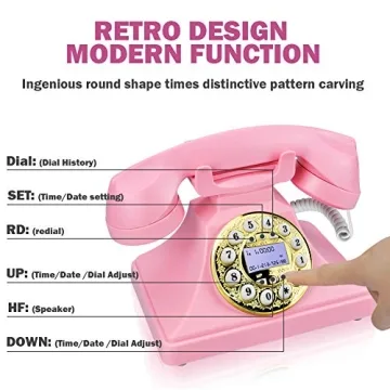 Pink Retro Landline Phone with LCD Display and Speaker