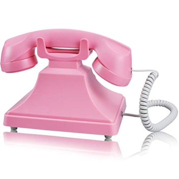 Pink Retro Landline Phone with LCD Display and Speaker